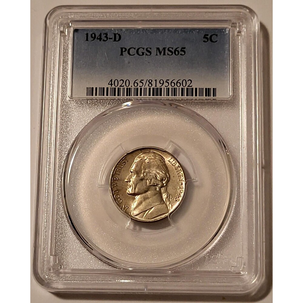 1943 D Jefferson Silver Nickel MS65 PCGS Toning
